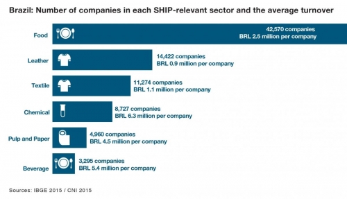 Brazil: Number of companies in each SHIP-relevant sector and the average turnover (english)